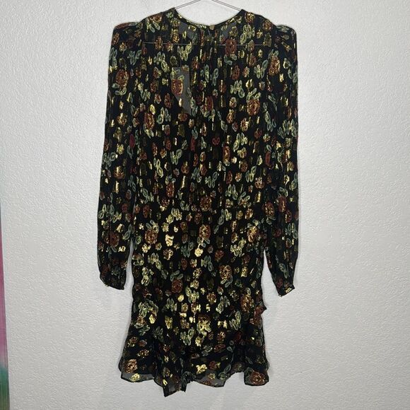 NWT VERONICA BEARD Black Gold Metallic Foil ROBIN Silk Ruched Mini Dress Size 2 - Picture 7 of 15